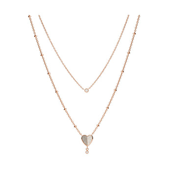 Fossil Rose Gold Plated Stainless Steel Sadie Flutter Heart Pendant with Multi-Strand Chain