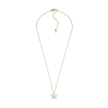 Fossil Yellow Gold Plated Stainless Steel White Mother Of Pearl Butterfly Pendant with Chain