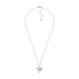 Fossil Yellow Gold Plated Stainless Steel White Mother Of Pearl Heart Locket Pendant On Chain