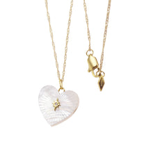 Load image into Gallery viewer, Fossil Yellow Gold Plated Stainless Steel White Mother Of Pearl Heart Locket Pendant On Chain