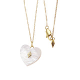 Fossil Yellow Gold Plated Stainless Steel White Mother Of Pearl Heart Locket Pendant On Chain
