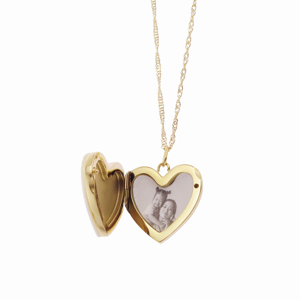 Fossil Yellow Gold Plated Stainless Steel White Mother Of Pearl Heart Locket Pendant On Chain