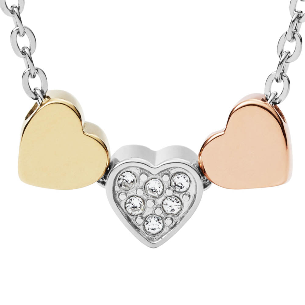 Fossil Multi Tone Gold Plated Stainless Steel Jewelry Heart Pendant with Chain
