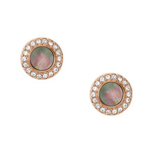 Load image into Gallery viewer, Fossil Rose Gold Plated Stainless Steel Gray Mother Of Pearl Glitz Stud Earring