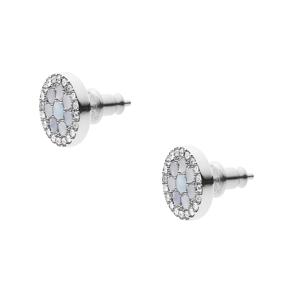 Fossil Silver Plated Stainless Steel Blue Mosaic Stud Earring