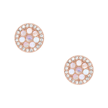 Fossil Rose Gold Plated Stainless Steel Mosaic Mother Of Pearl Round Stud Earring