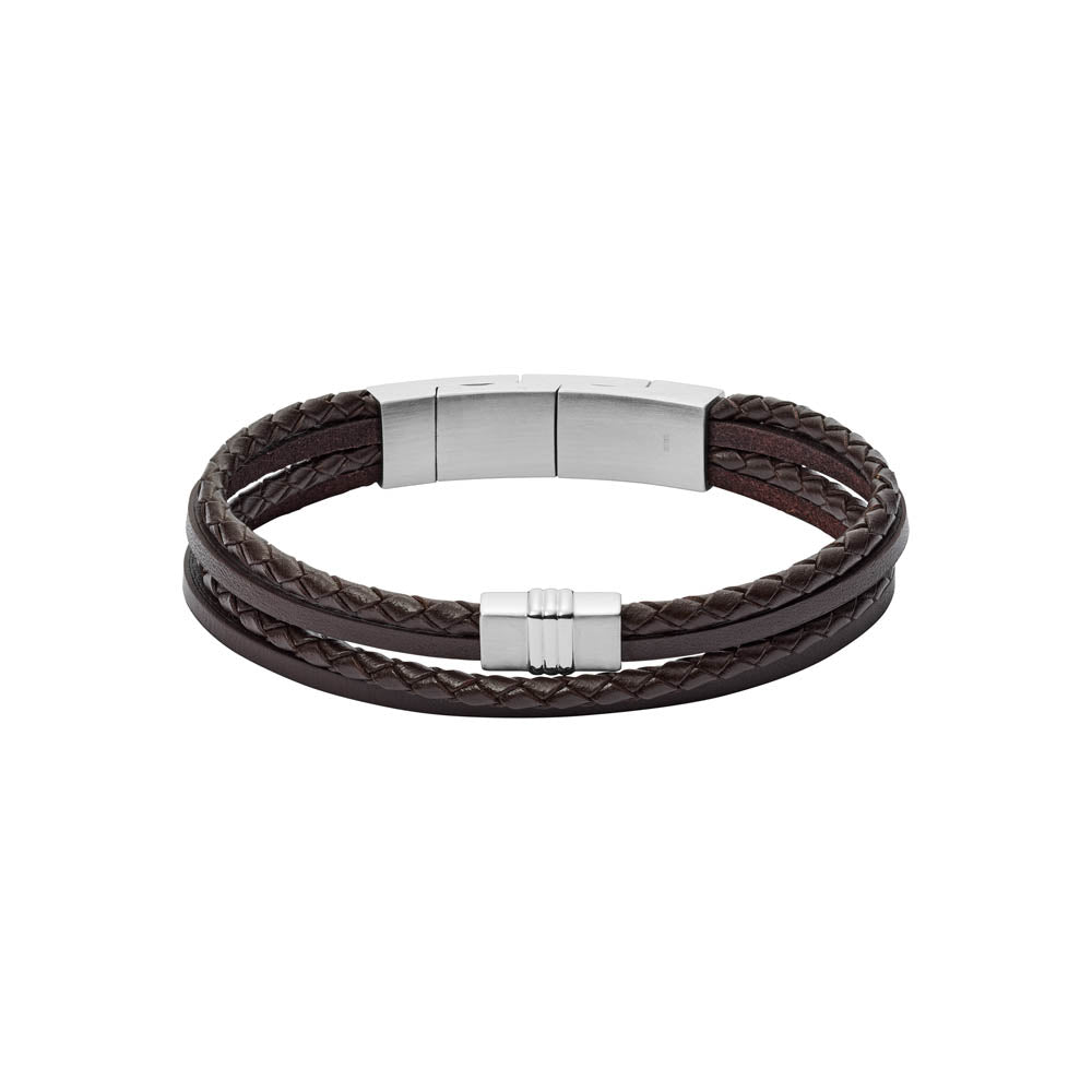 Fossil Stainless Steel Jewelry Brown Multistrand Braided Leather Bracelet