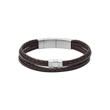 Load image into Gallery viewer, Fossil Stainless Steel Jewelry Brown Multistrand Braided Leather Bracelet