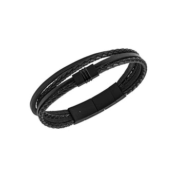 Fossil Stainless Steel Jewelry Multistrand Black Leather Bracelet
