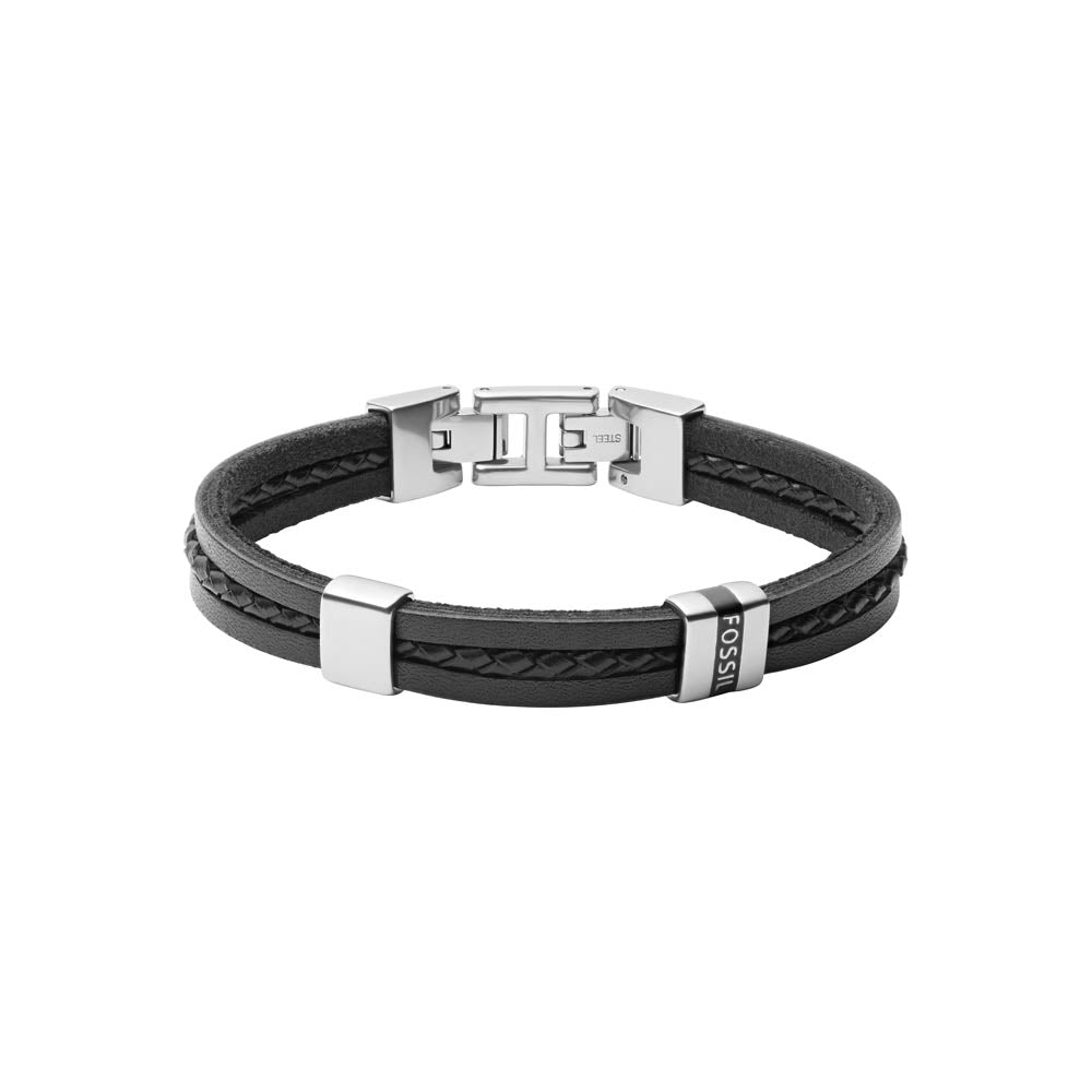 Fossil Stainless Steel Jewelry Multistrand Black Leather Bracelet
