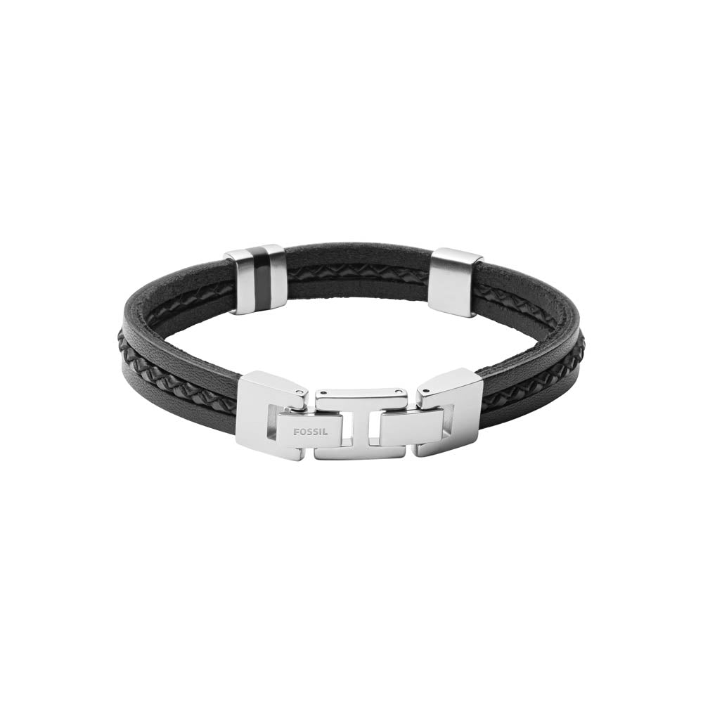 Fossil Stainless Steel Jewelry Multistrand Black Leather Bracelet