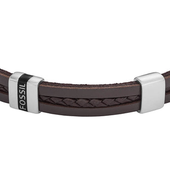 Fossil Stainless Steel Jewelry Brown Leather Strap Bracelet