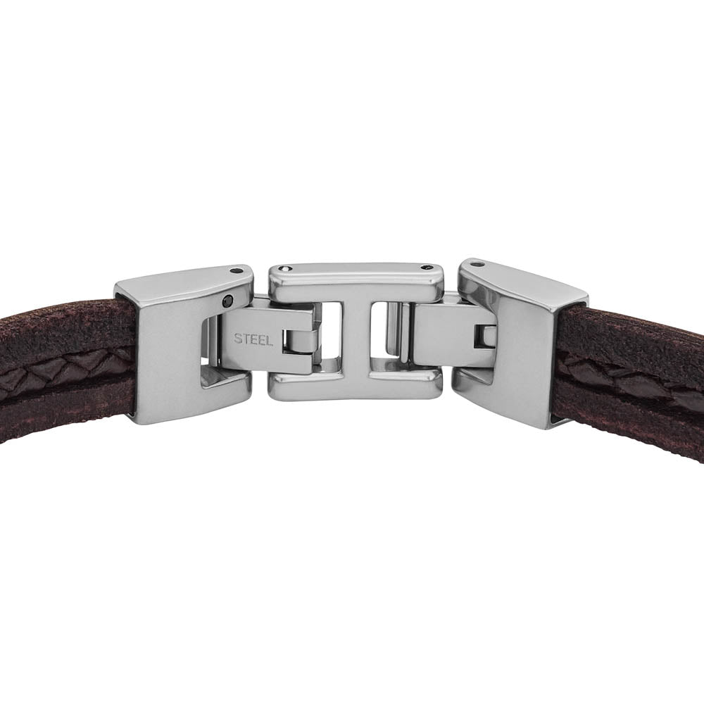 Fossil Stainless Steel Jewelry Brown Leather Strap Bracelet