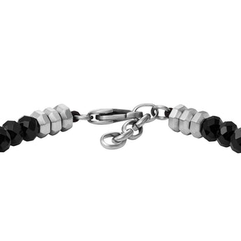 Fossil Stainless Steel Jewelry Black Agate Beaded 19+2.5cm Bracelet