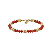 Load image into Gallery viewer, Fossil Gold Plated Stainless Steel Jewelry Red Agate Beaded Bracelet