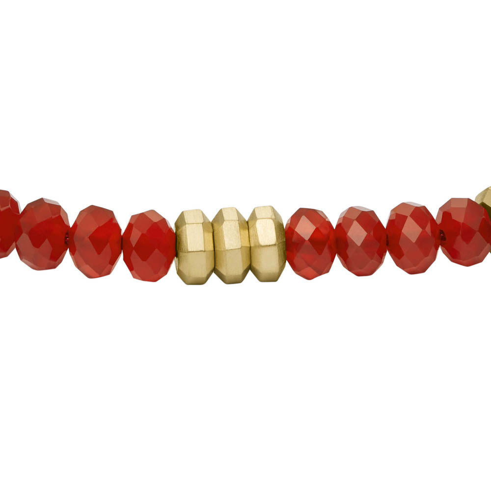 Fossil Gold Plated Stainless Steel Jewelry Red Agate Beaded Bracelet