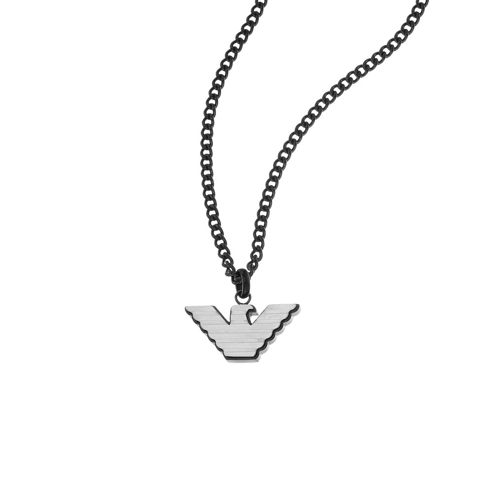 Emporio Armani Silver And Black Pendant On Chain