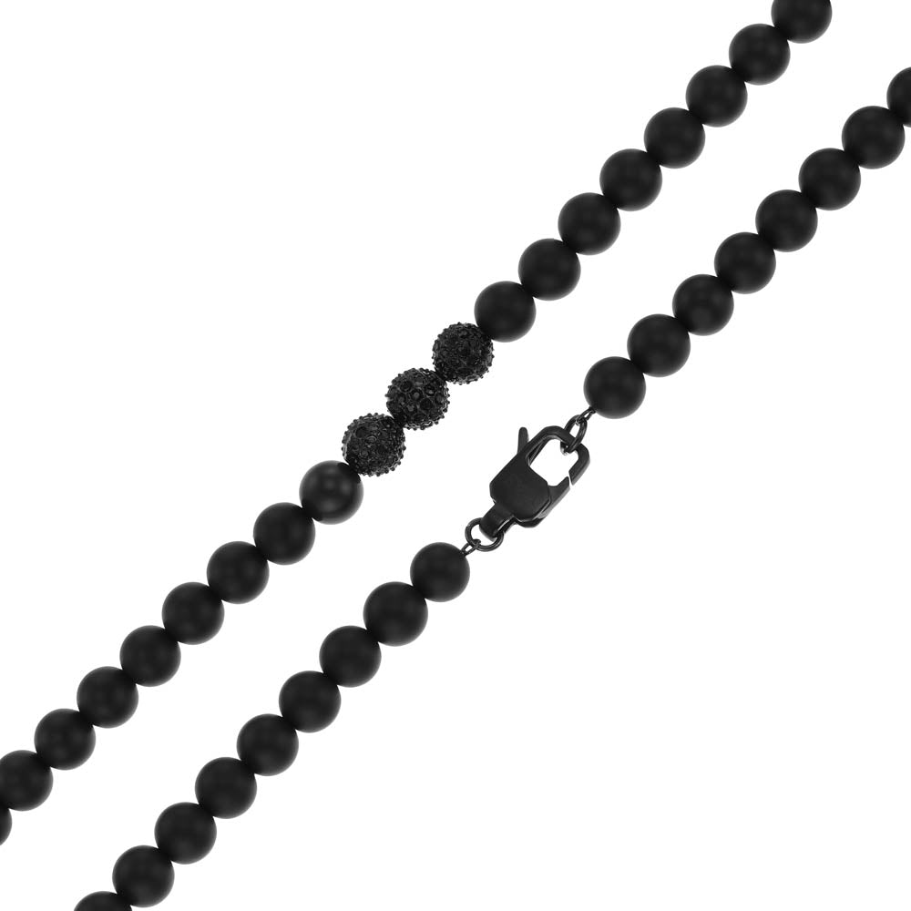 Emporio Armani Stainless Steel Black Onyx Beaded Chain