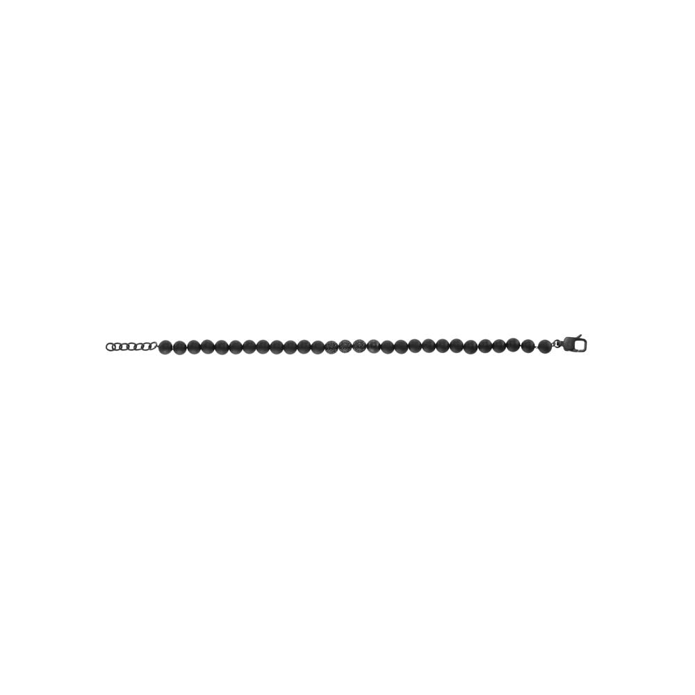 Emporio Armani Stainless Steel Black Onyx Beaded Bracelet