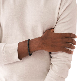Emporio Armani Stainless Steel Black Onyx Beaded Bracelet