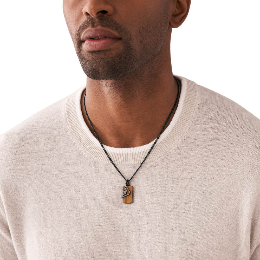 Emporio Armani Stainless Steel Brown Tiger s Eye Black Eagle Dog Tag P Grahams Jewellers
