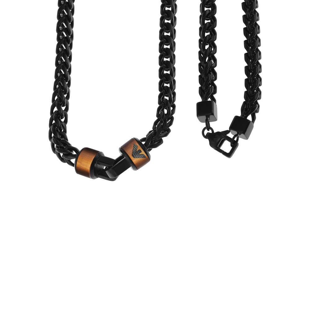 Emporio Armani Stainless Steel Brown Tiger's Eye Chain