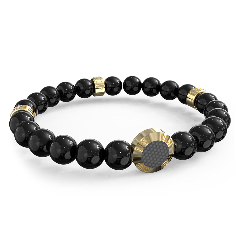 Guess Men's Jewellery Gold-Plated Stainless-Steel Carbon Fiber Beads Bracelet