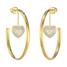 Load image into Gallery viewer, Guess Gold Plated Stainless Steel 50mm Mother Of pearl And Crystals Hoop Earrings