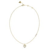 Guess Gold Plated Stainless Steel Mother Of Pearl Mini Heart Pendant On 16-18" Chain