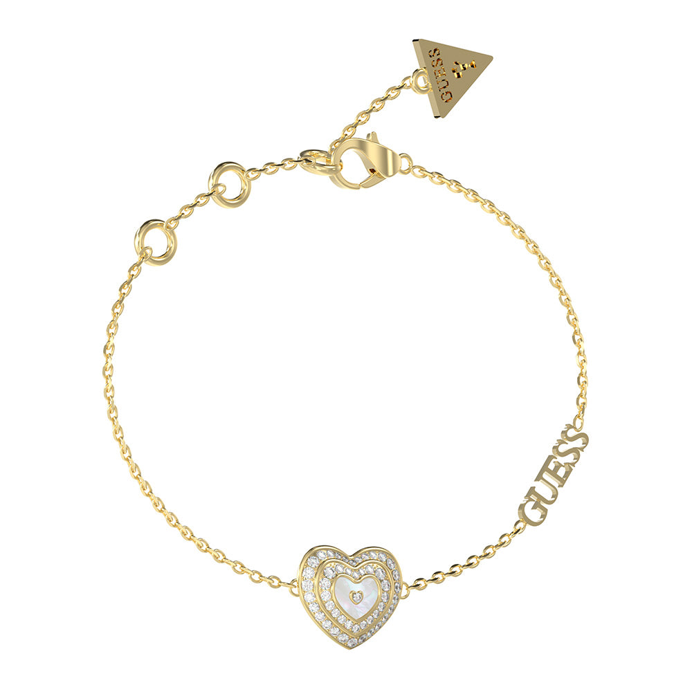 Guess Gold Plated Stainless Steel Mother Of Pearl Mini Heart Bracelet