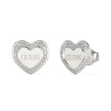 Guess Rhodium Plated Stainless Steel 12mm Crystal Heart Stud Earrings