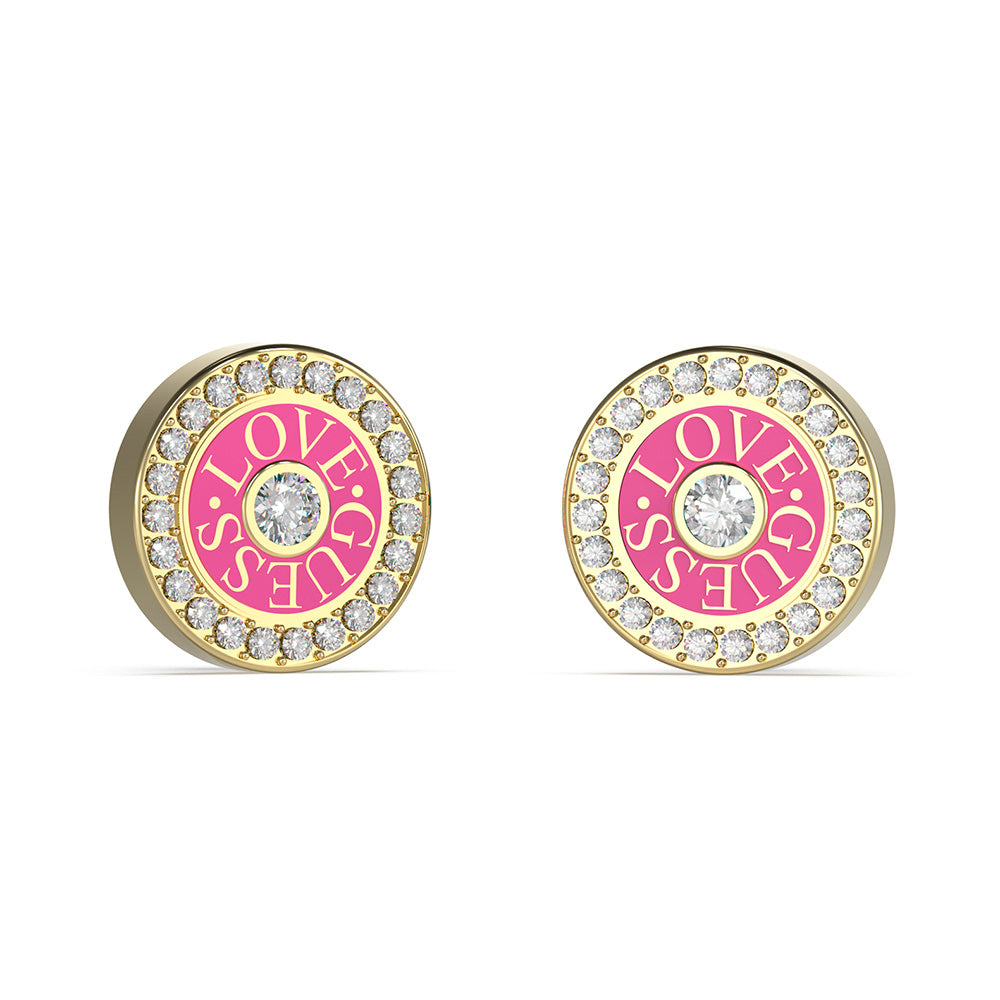 Guess Gold Plated Stainless Steel Fuchsia 12mm Love Stud Earrings