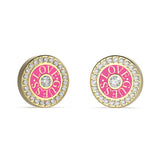 Guess Gold Plated Stainless Steel Fuchsia 12mm Love Stud Earrings