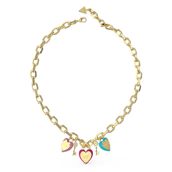 Guess Gold Plated Stainless Steel Multi Heart & Key 16-18" Chain