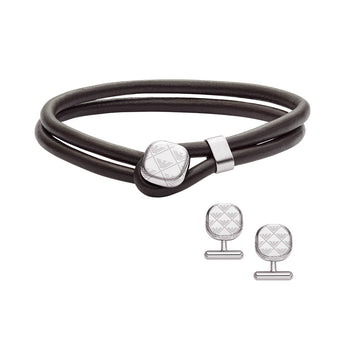 Emporio Armani Silver Plated Stainless Steel Logo Bracelet and Cufflink Set