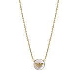 Emporio Armani Gold Plated Brass Mother Of Pearl Eagle Logo Pendant On Chain