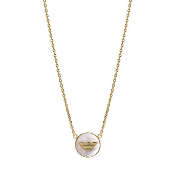 Emporio Armani Gold Plated Brass Mother Of Pearl Eagle Logo Pendant On Chain