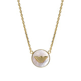 Emporio Armani Gold Plated Brass Mother Of Pearl Eagle Logo Pendant On Chain