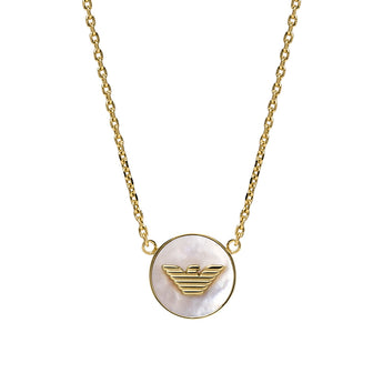 Emporio Armani Gold Plated Brass Mother Of Pearl Eagle Logo Pendant On Chain