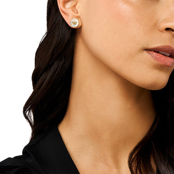 Emporio Armani Gold Plated Brass Mother Of Pearl Eagle Logo Stud Earrings