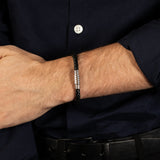 Forte Stainless Steel Black Leather 21.5cm Bracelet
