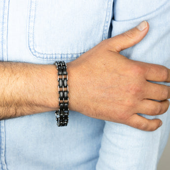 Stainless Steel Fancy Black And Silver 20.3cm Bracelet