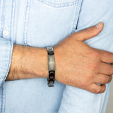 Stainless Steel Greek Key Black And Silver 20.3cm Bracelet