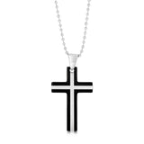 Stainless Steel Black And Silver Two Tone Cross Pendant On 60.9cm Ball Chain