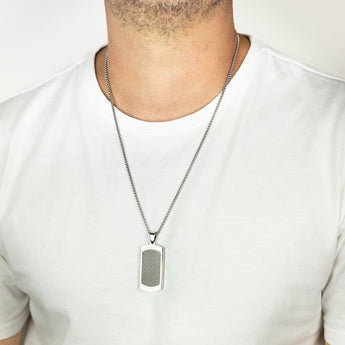 Stainless Steel Black Textured Dog Tag Pendant On Chain
