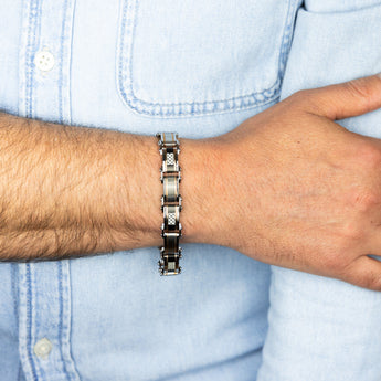 Stainless Steel Multi Tone Silver Black And Chocolate 21cm Bracelet