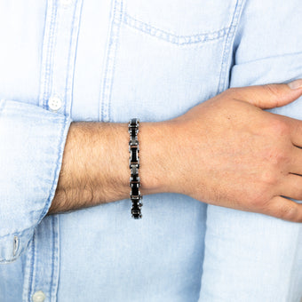 Stainless Steel Multi Tone Silver And Black Hinged 21cm Bracelet