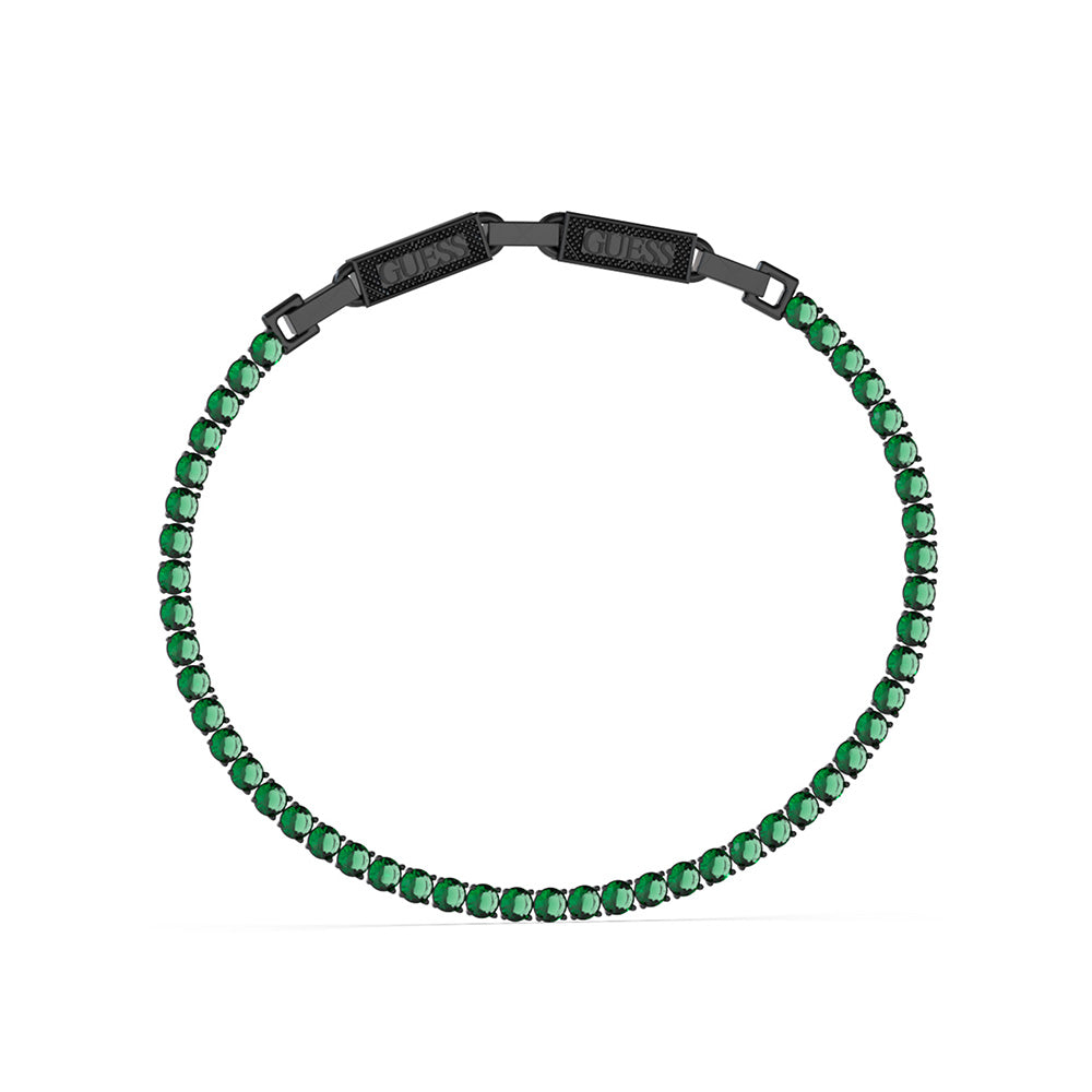 Guess Men's Jewellery Stainless Steel Green Tennis Black Logo Buckle B