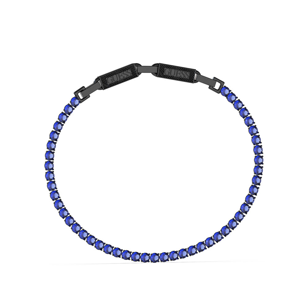 Guess Men's Jewellery Stainless Steel Blue Tennis Black Logo Buckle Br