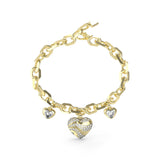 Guess Gold Plated Stainless Steel Multi Crystal Hearts Charm Bracelet